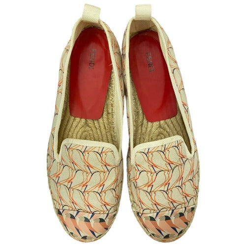 FENDI Multicolor Printed Canvas and Leather Cap Toe Flat Espadrilles, 36.5