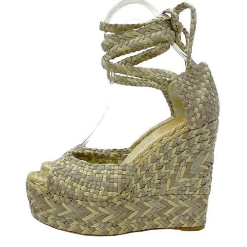 HERMES Earth Tones Braided Leather Ankle Strap Wedges Sandals, Size 40
