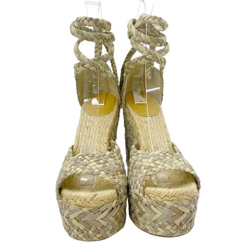 HERMES Earth Tones Braided Leather Ankle Strap Wedges Sandals, Size 40