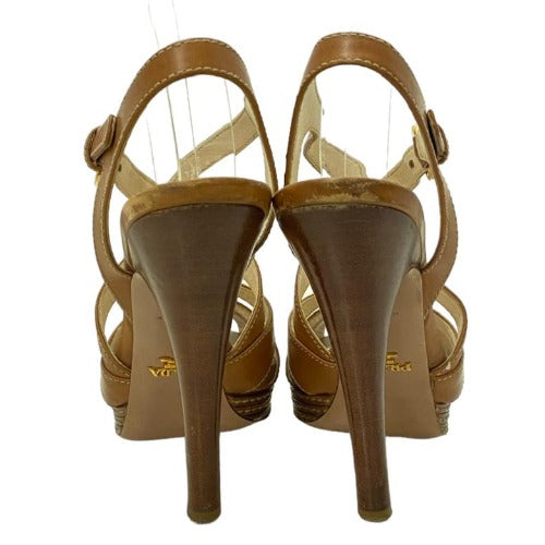 PRADA Brown Leather Strappy Slingback Stitched Platform Sandals, Size 37