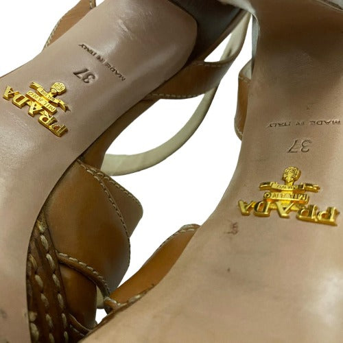 PRADA Brown Leather Strappy Slingback Stitched Platform Sandals, Size 37