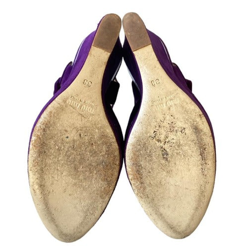 MIU MIU Purple Suede Ankle Strap Platform Wedge Sandals, Size 38