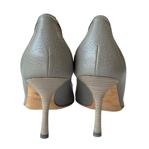 GUCCI Cellarius Grey Leather, Silver Horsebit Buckle Peep Toe Pumps, Size 36