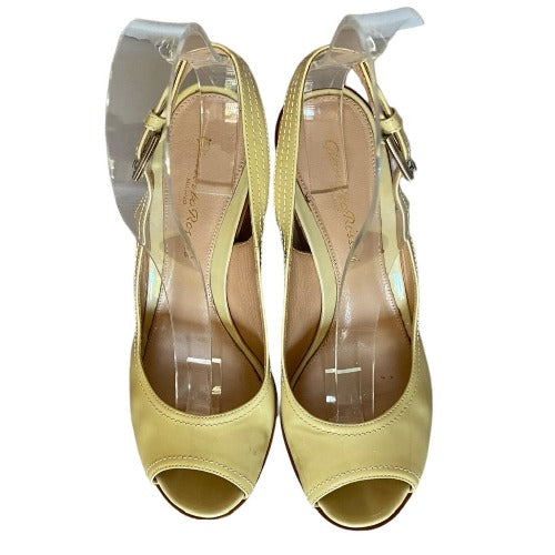 GIANVITO ROSSI Cream Patent Leather Slingback Cork Wedge, Size 37