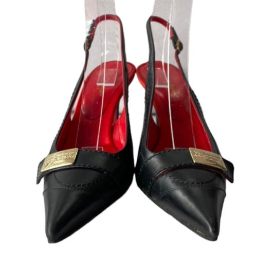 DOLCE & GABBANA XX Anniversary Black Leather Slingback Pointed Toe Pumps, 37.5