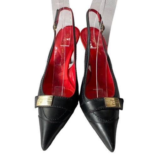 DOLCE & GABBANA XX Anniversary Black Leather Slingback Pointed Toe Pumps, 37.5