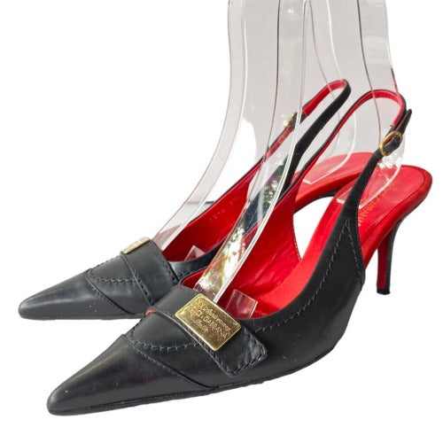DOLCE & GABBANA XX Anniversary Black Leather Slingback Pointed Toe Pumps, 37.5