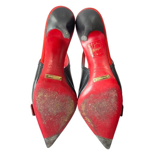 DOLCE & GABBANA XX Anniversary Black Leather Slingback Pointed Toe Pumps, 37.5