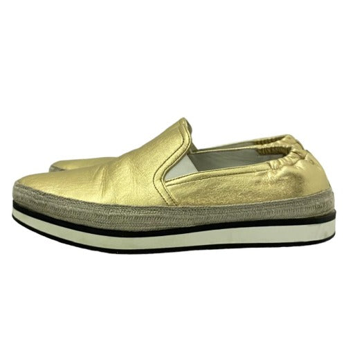 PRADA Metallic Gold Leather Espadrille Flats, Size 36
