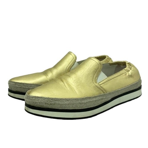 PRADA Metallic Gold Leather Espadrille Flats, Size 36