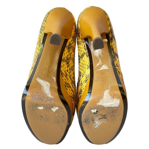 NEW FENDI Yellow & Black Python Leather Bow, Peep Toe Platform Pumps, Size 38