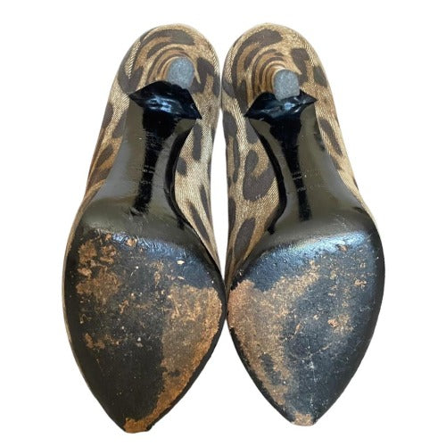 DOLCE & GABBANA Brown/Beige/Black Leopard Print Denim Pumps, Size 39