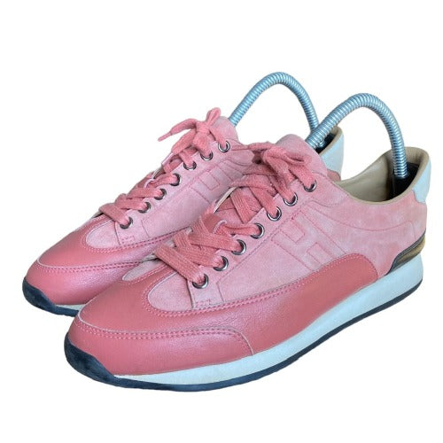 HERMES Goal Antique Pink Leather & Suede Low Sneaker, Size 39