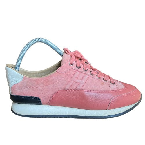 HERMES Goal Antique Pink Leather & Suede Low Sneaker, Size 39