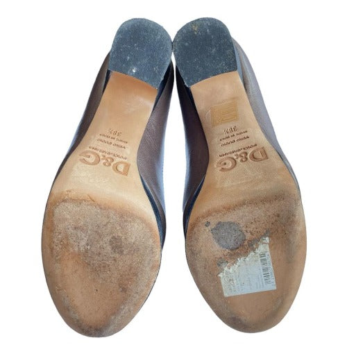 DOLCE & GABBANA Brown & Black Leather Peep Toe Platform Pumps, Size 38.5