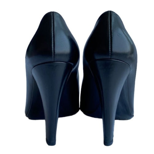 PRADA Black Leather Peep Toe Pumps, Size 36.5