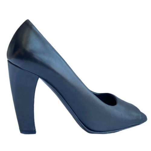 PRADA Black Leather Peep Toe Pumps, Size 36.5