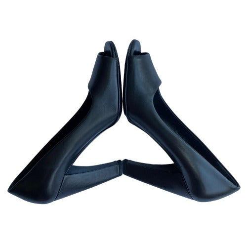 PRADA Black Leather Peep Toe Pumps, Size 36.5