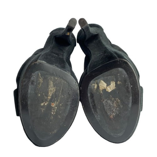 GIUSEPPE ZANOTTI Black Suede Strappy Ultra High Platform Heel Sandals, Size 36.5