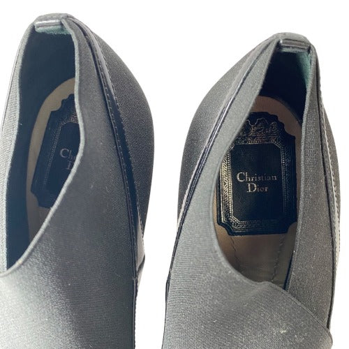CHRISTIAN DIOR Black Leather Fabric Stretch Pointed Toe Booties, Size 38.5