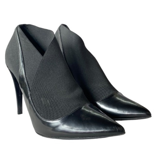 CHRISTIAN DIOR Black Leather Fabric Stretch Pointed Toe Booties, Size 38.5
