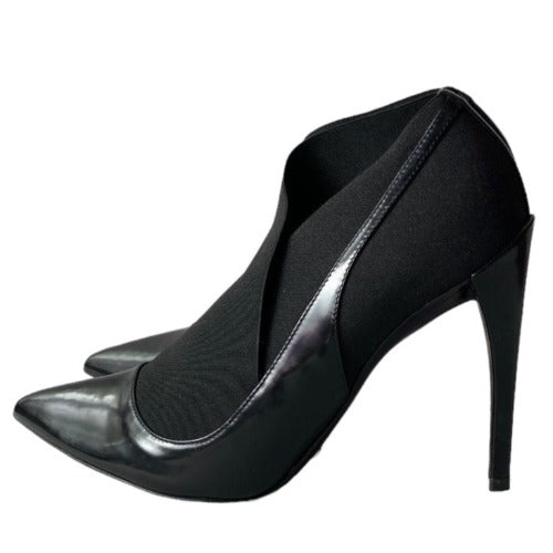CHRISTIAN DIOR Black Leather Fabric Stretch Pointed Toe Booties, Size 38.5