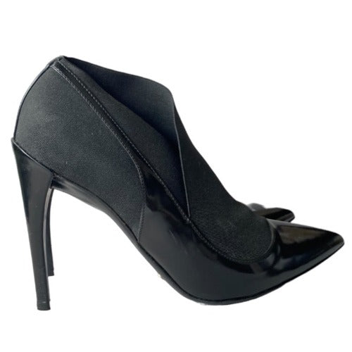 CHRISTIAN DIOR Black Leather Fabric Stretch Pointed Toe Booties, Size 38.5