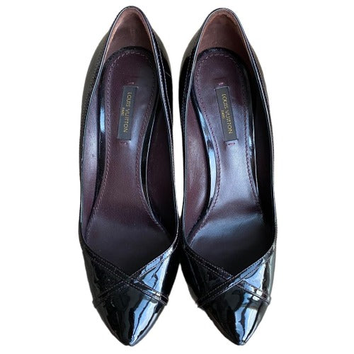 LOUIS VUITTON Maroon Color Patent Leather Pointed Toe Platform Pumps, Size 39