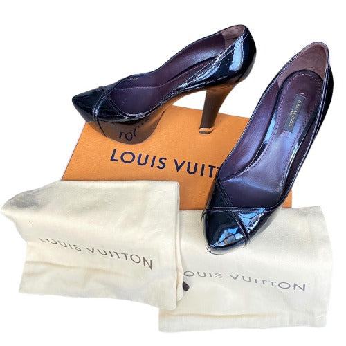 LOUIS VUITTON Maroon Color Patent Leather Pointed Toe Platform Pumps, Size 39