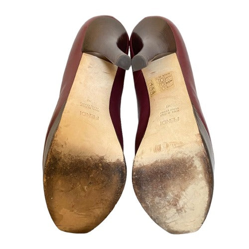 FENDI Burgundy Leather Fendista Wooden Platform Heels Pumps, Size 38