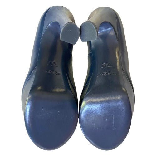 NEW YVES SAINT LAURENT Navy Leather Round Toe Tribute Platform Pumps, Size 36.5