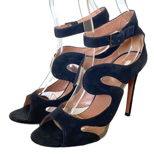 ALAIA Black Suede And PVC  Wave Cut Out Sandals, Size 37.5