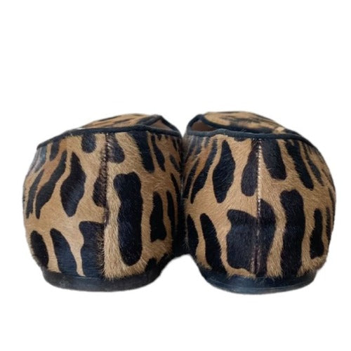 PRADA Calf Hair Leopard Print Logo Embedded Loafers, Size 38.5