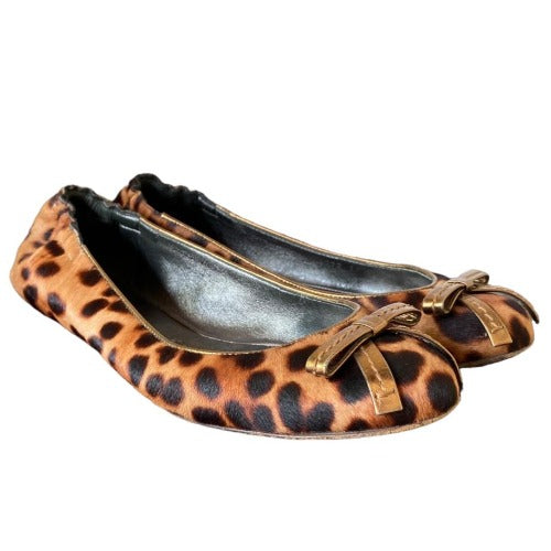 DOLCE & GABBANA Calf Hair Leopard Print Bow Accent Flat Ballet Shoes, Size 36