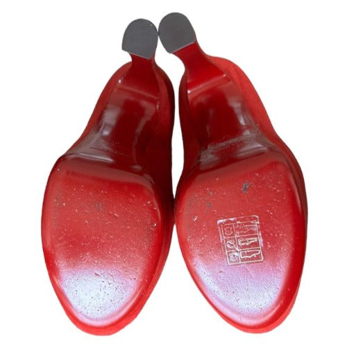 NIB YVES SAINT LAURENT Palais 105 Red Suede Peep Toe Platform Pumps, Size 37