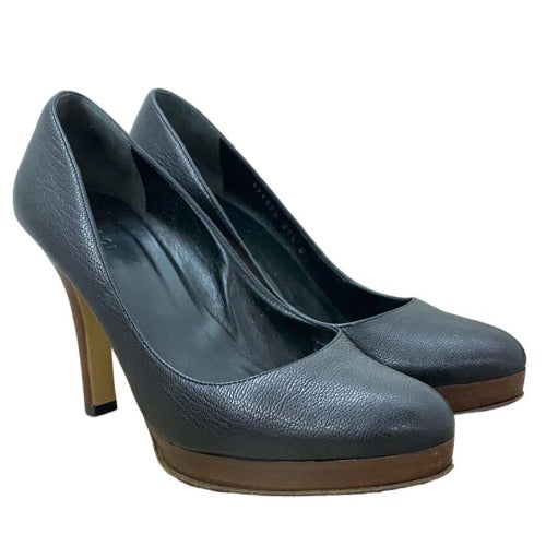 GUCCI Black Leather Almond Toe Wood Heel Platform Pumps, Size 37.5