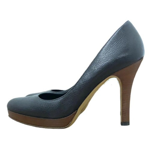 GUCCI Black Leather Almond Toe Wood Heel Platform Pumps, Size 37.5