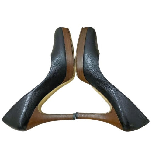 GUCCI Black Leather Almond Toe Wood Heel Platform Pumps, Size 37.5