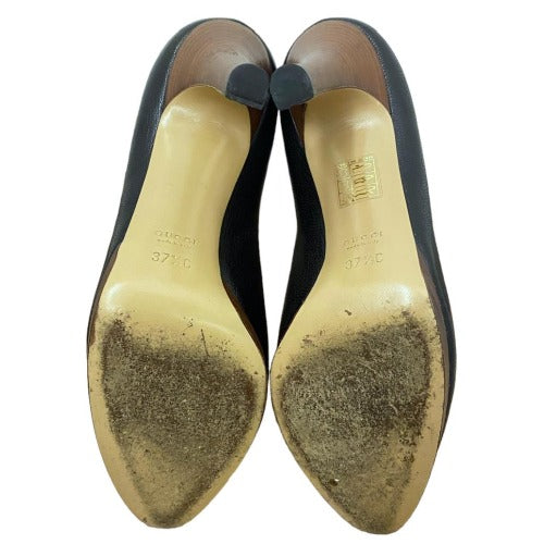 GUCCI Black Leather Almond Toe Wood Heel Platform Pumps, Size 37.5