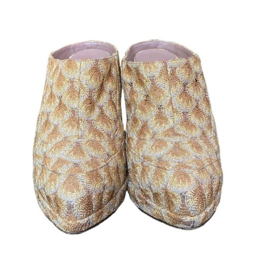 MISSONI Beige & Brown Knit Fabric Platform Mules Heeled Sandals, Size 37