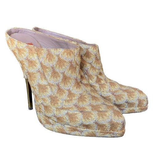 MISSONI Beige & Brown Knit Fabric Platform Mules Heeled Sandals, Size 37
