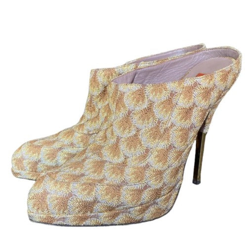 MISSONI Beige & Brown Knit Fabric Platform Mules Heeled Sandals, Size 37