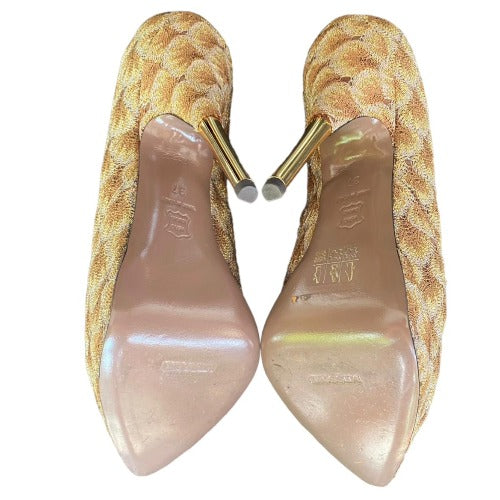 MISSONI Beige & Brown Knit Fabric Platform Mules Heeled Sandals, Size 37