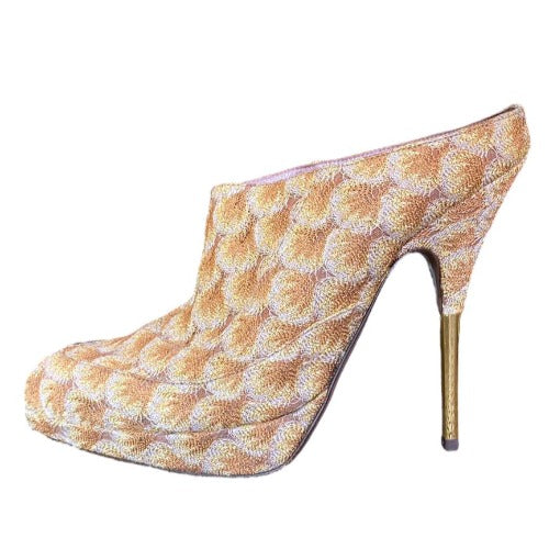 MISSONI Beige & Brown Knit Fabric Platform Mules Heeled Sandals, Size 37