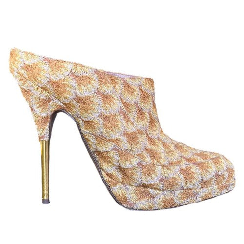 MISSONI Beige & Brown Knit Fabric Platform Mules Heeled Sandals, Size 37