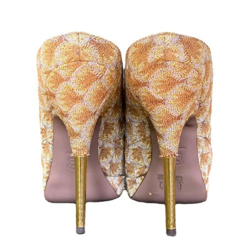 MISSONI Beige & Brown Knit Fabric Platform Mules Heeled Sandals, Size 37