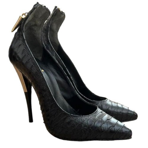 NEW GIUSEPPE ZANOTTI Cruise Black Python Gold Zip & Heel Pointed Toe Pumps, Size 39