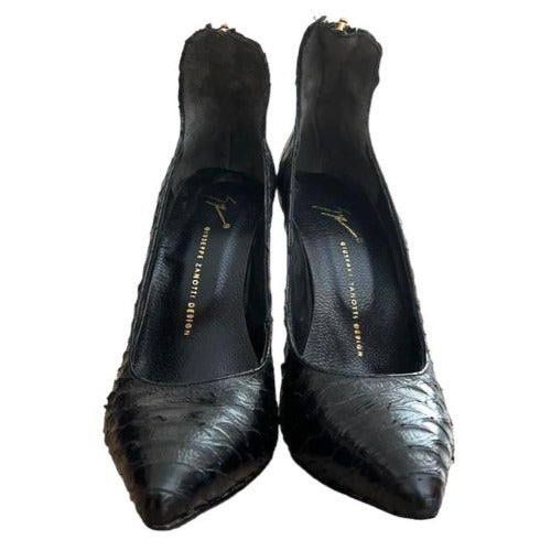NEW GIUSEPPE ZANOTTI Cruise Black Python Gold Zip & Heel Pointed Toe Pumps, Size 39