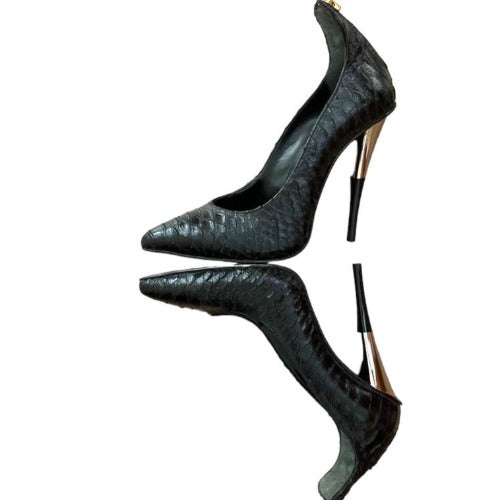 NEW GIUSEPPE ZANOTTI Cruise Black Python Gold Zip & Heel Pointed Toe Pumps, Size 39