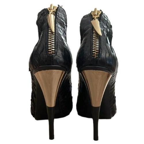 NEW GIUSEPPE ZANOTTI Cruise Black Python Gold Zip & Heel Pointed Toe Pumps, Size 39